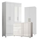 Ver imagem 1 de Guarda Roupa com Espelho Infantil Sobral com Cômoda Texas e Armário Multiuso Jade Branco Brilho – Mo
