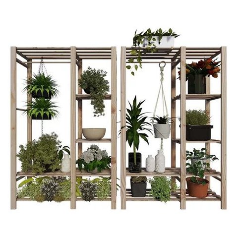 Conjunto Jardim Horta Vertical Suporte Vasos Plantas Pinus Technox Marron