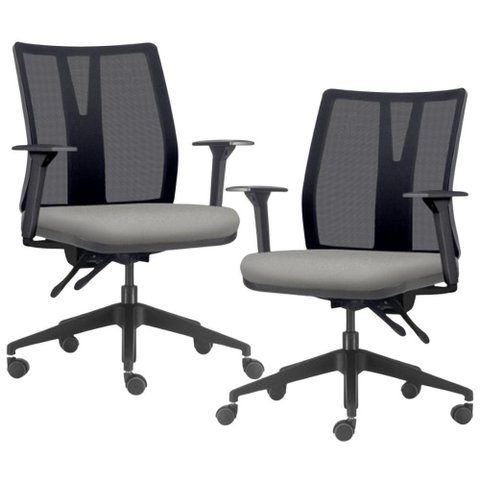 Kit 2 Cadeiras de Escritório Giratória Diretor Flow F02 Base Preta Crepe Cinza - Lyam Decor