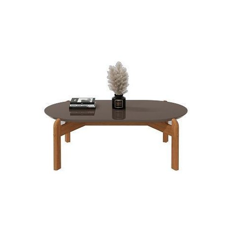 Mesa de Centro Lizz Oblonga Cinza Perola/Cedro - Casa D Móveis
