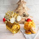 Ver imagem 1 de Conjunto 6 Xícaras Café Porcelana com Pires e Suporte Versa Branco Dourado 90ml