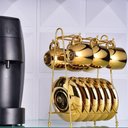 Ver imagem 2 de Conjunto 6 Xícaras Café Porcelana com Pires e Suporte Versa Branco Dourado 90ml