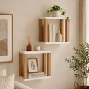 Ver imagem 1 de Nicho de Parede Nichos Industriais 30cm Retangular MDF Fixação Parafuso Off White com Freijó