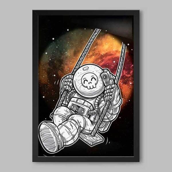 Quadro Astronauta no Balanço Cósmico - 20x30cm - Moldura Caixa Preto - 1