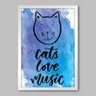 Quadro Gatos e Música - 20x30cm - Moldura Caixa Branco - 1