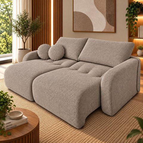 Sofá Cama Casal Retrátil e Reclinável 3 Lugares Capuccino Uruguai 196cm