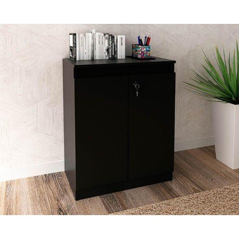 Balcão de Escritório Me4149 C/ 2 Portas C/ Chave Preto - Tecno Mobili