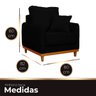 Kit Poltrona e Sofa Sena 2 Lugar Base de Madeira para Sala Hotel Linho Preto - 7