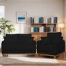 Kit Poltrona e Sofa Sena 2 Lugar Base de Madeira para Sala Hotel Linho Preto - 2