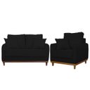 Ver imagem 1 de Kit Poltrona e Sofa Sena 2 Lugar Base de Madeira para Sala Hotel Linho Preto