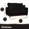 Kit Poltrona e Sofa Sena 2 Lugar Base de Madeira para Sala Hotel Linho Preto - 8