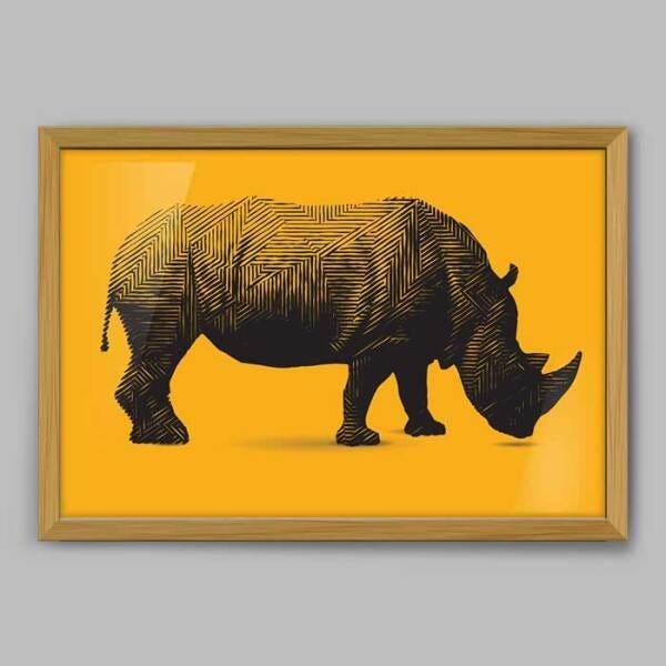 Quadro Animal Rinoceronte Yellow - 60x40cm - Moldura Caixa Madeira - 1