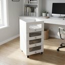 Ver imagem 1 de Gaveteiro Organizador Multiuso 4 Gavetas com Vidro e Rodízios 45 x 84cm Branco