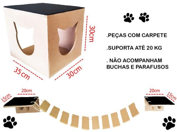 Play Nicho de Gato Mdf Crú 10 Peças C/Carpete - 3