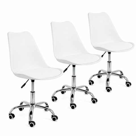 Kit 3 Cadeiras Leda Office Secretária Estofada Base Giratória Cromada Branca Decoreshop