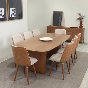 Conjunto de Jantar Mesa Retangular Lintz 8 Cadeiras Giratória Dakota - Canella C/ Caramelo