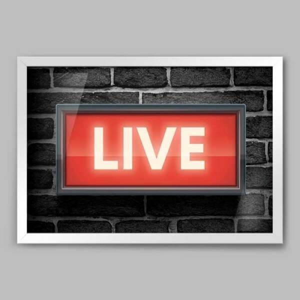 Quadro Rádio Live Ao Vivo - 45x30cm - Moldura Caixa Branco - 1