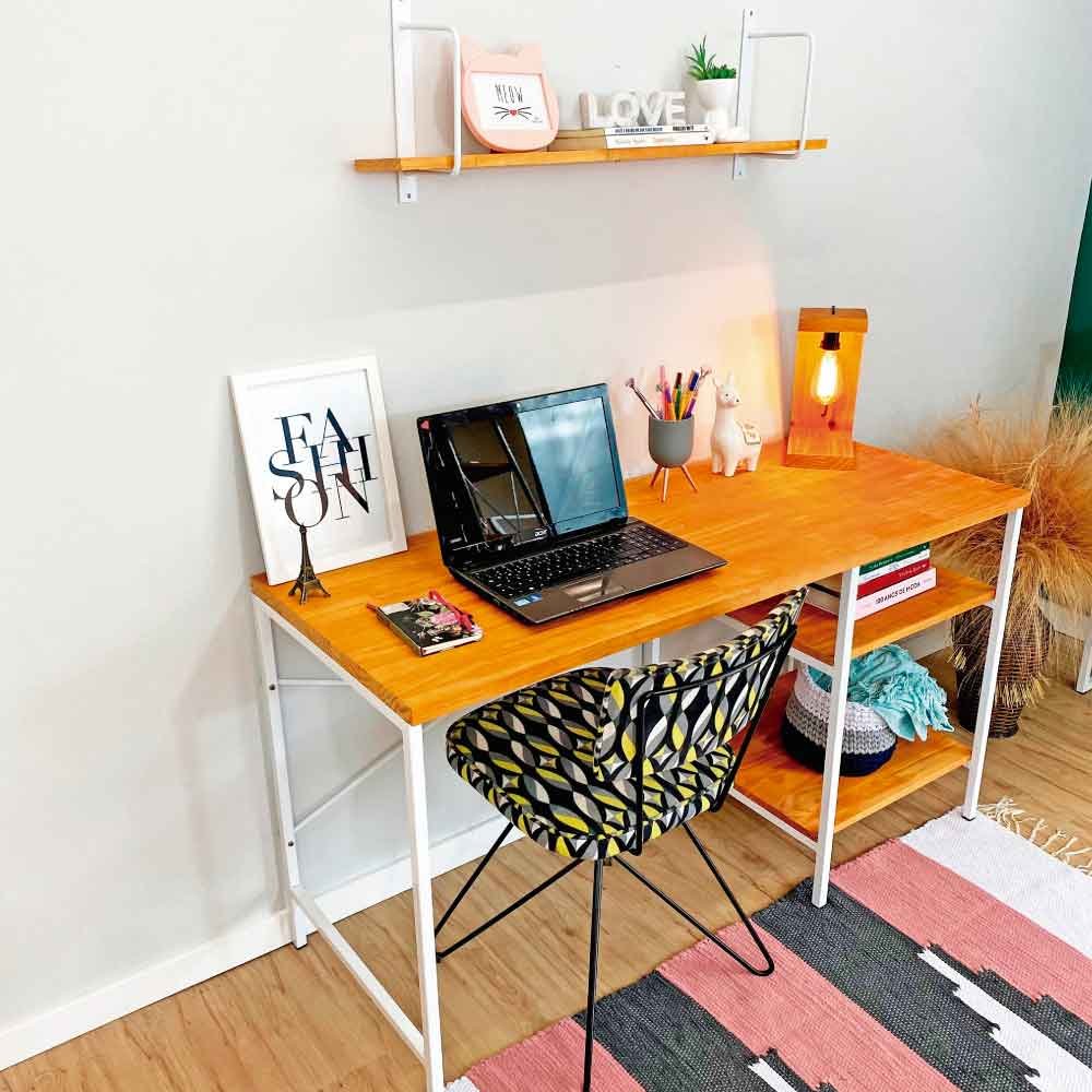 Mesa para Escritório com Prateleiras Style Industrial Carvalho e Branco - 4