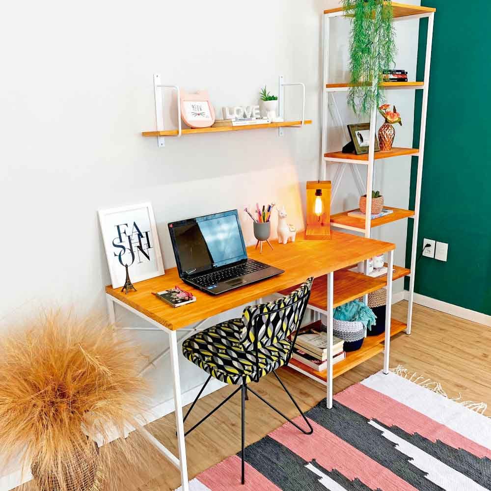 Mesa para Escritório com Prateleiras Style Industrial Carvalho e Branco - 2