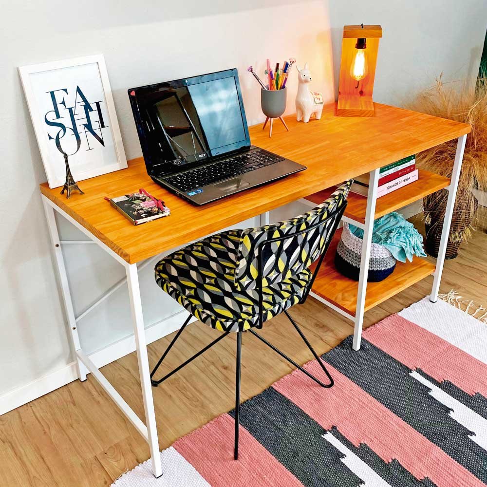 Mesa para Escritório com Prateleiras Style Industrial Carvalho e Branco - 3