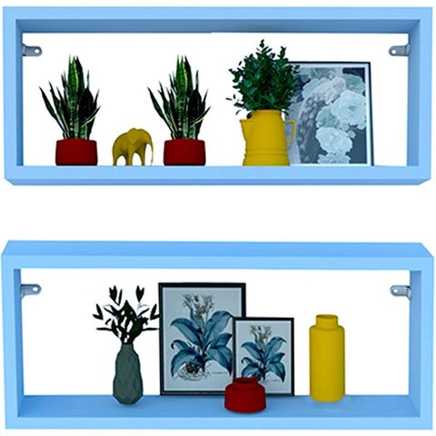Kit 2 Nicho Retangular Azul Claro 50x15x10p Mdf Decorativo