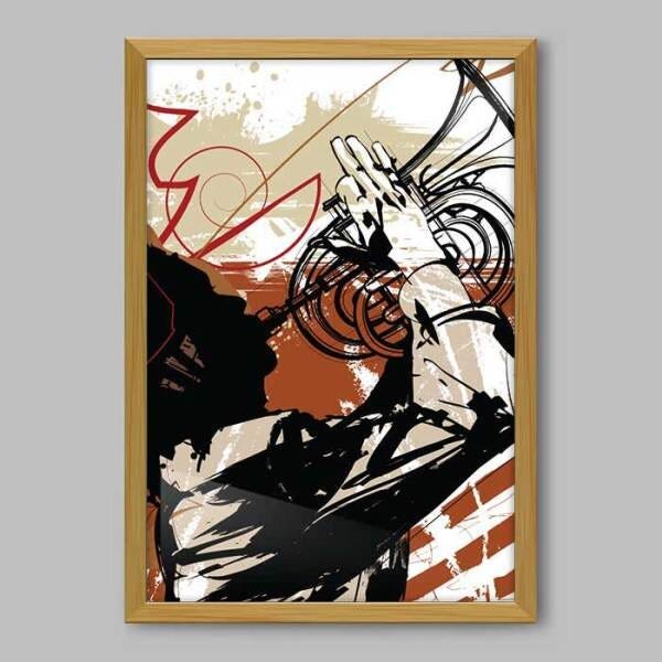 Quadro Trompete Jazz Ilustração - 45x30cm - Moldura Caixa Madeira - 1