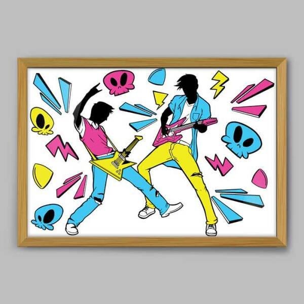Quadro Guitarristas Rocker - 20x30cm - Moldura Caixa Madeira - 1