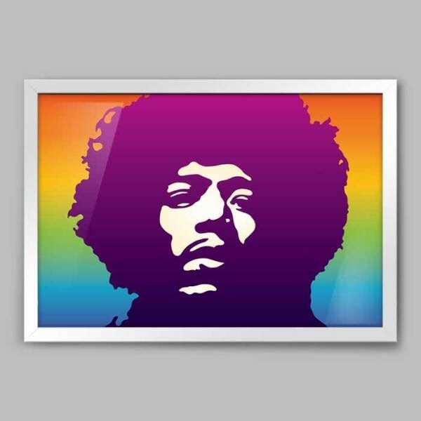 Quadro Jimi Hendrix Color - 20x30cm - Moldura Caixa Branco - 1