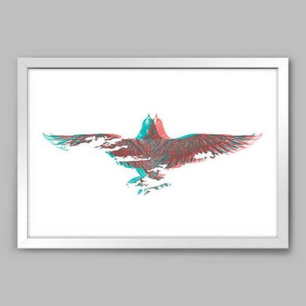 Quadro Animal Eagles - 20x30cm - Moldura Caixa Branco - 1