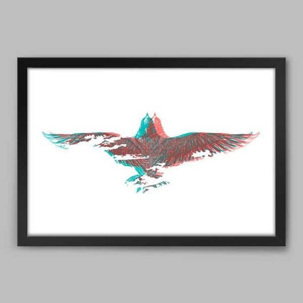 Quadro Animal Eagles - 20x30cm - Moldura Caixa Preto - 1