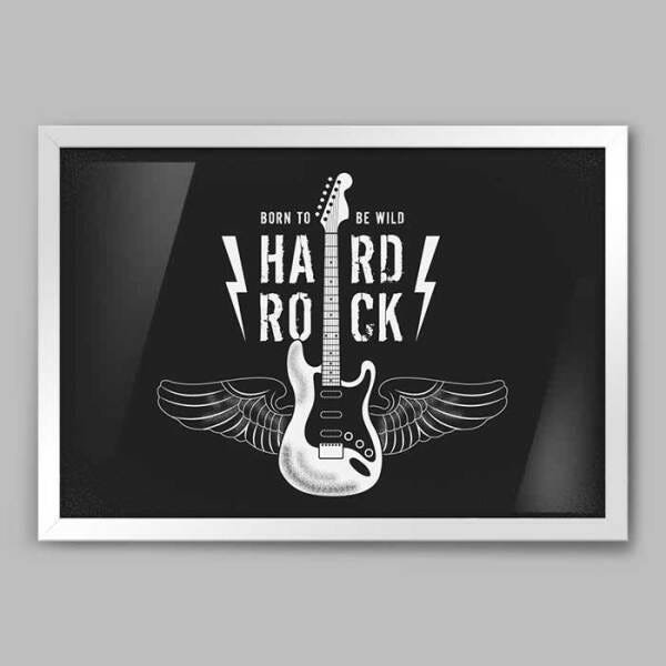 Quadro Guitarra Hard Rock - 45x30cm - Moldura Caixa Branco - 1