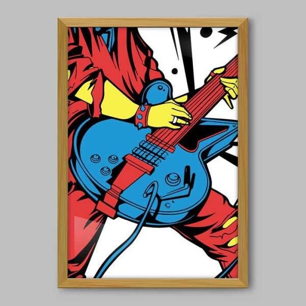 Quadro Ilustração Guitarrista Hard Rock - 20x30cm - Moldura Caixa Madeira - 1