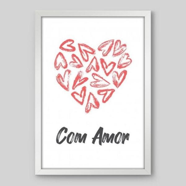 Quadro Frase Com Amor - 45x30cm - Moldura Caixa Branco - 1