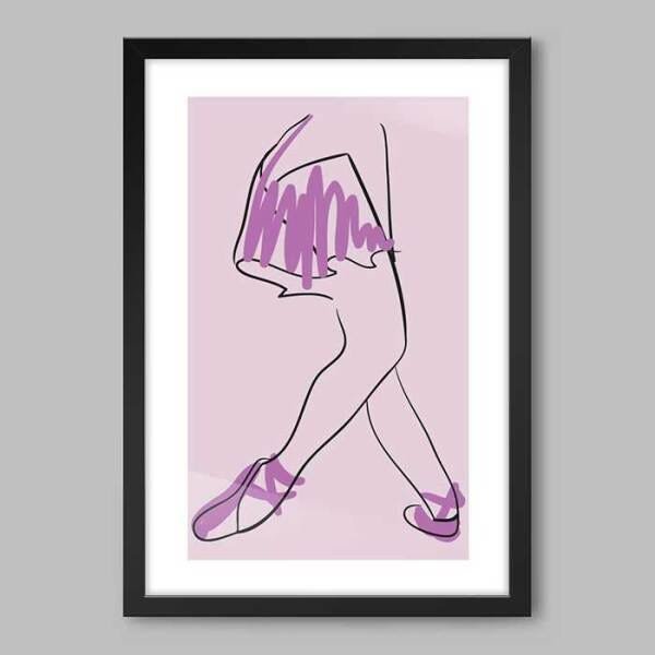 Quadro Bailarina Movimento - 45x30cm - Moldura Caixa Preto - 1