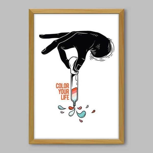 Quadro Frase Color Your Life - 45x30cm - Moldura Caixa Madeira - 1