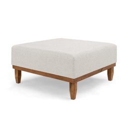 Puff Decorativo Quadrado com Rodapé Madeira Sara - Linho Cru - 1