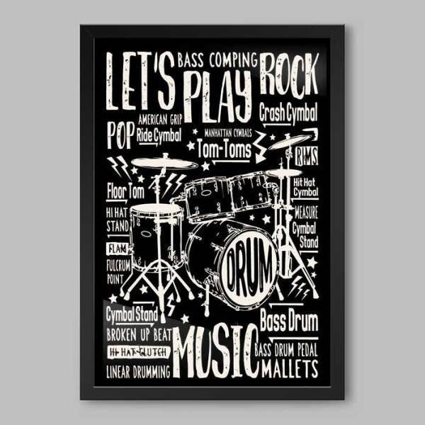 Quadro Bateria Rock'n'Roll Parts - 45x30cm - Moldura Caixa Preto - 1