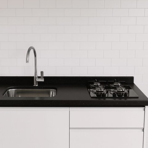 Pia Cozinha Granito Negresco 200cm Espaço Cooktop Cuba Inox: Negresco