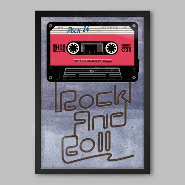 Quadro Rock'n Roll Fita Cassete - 20x30cm - Moldura Caixa Preto - 1