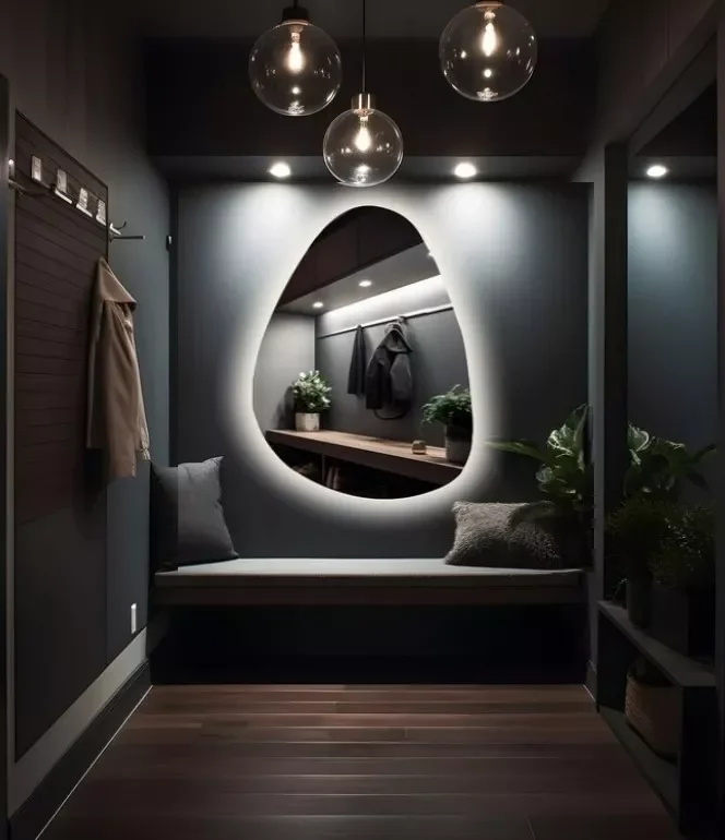 Ver imagem 1 de Espelho Orgânico Decorativo Lapidado com Led 40x30 Cm E02 para Sala, Quarto, Banheiro, 6000k 220v