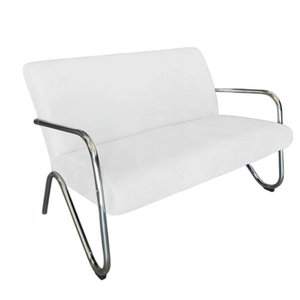 Namoradeira Decorativa Bela Couro Branco Braço Cromado