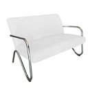 Ver imagem 1 de Namoradeira Decorativa Bela Couro Branco Braço Cromado