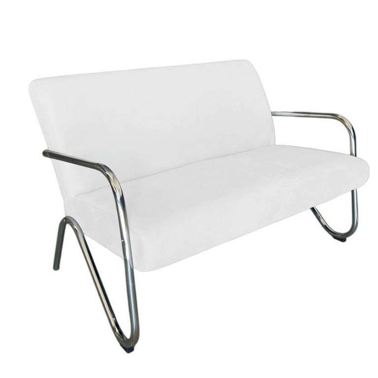 Namoradeira Decorativa Bela Couro Branco Braço Cromado Namoradeira Decorativa Bela Couro Branco Braço Cromado