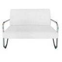 Ver imagem 3 de Namoradeira Decorativa Bela Couro Branco Braço Cromado