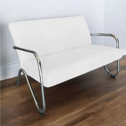 Namoradeira Decorativa Bela Couro Branco Braço Cromado - 5