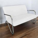 Ver imagem 5 de Namoradeira Decorativa Bela Couro Branco Braço Cromado