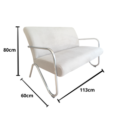 Namoradeira Decorativa Bela Couro Branco Braço Cromado - 6