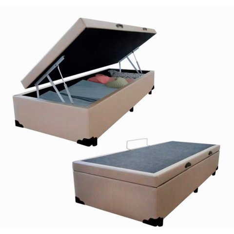 Cama Báu Box Base Solteiro Sintético Bege com Pistão a Gás.