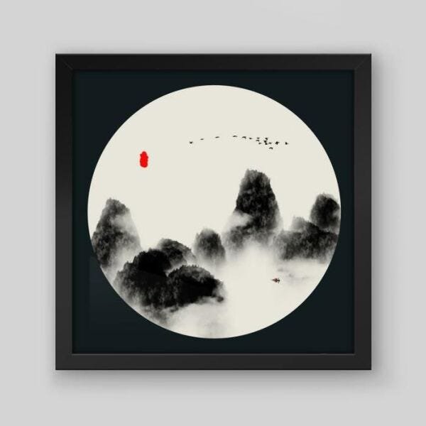 Quadro Ilustração Montanhas - 30x30cm - Moldura Caixa Preto - 1