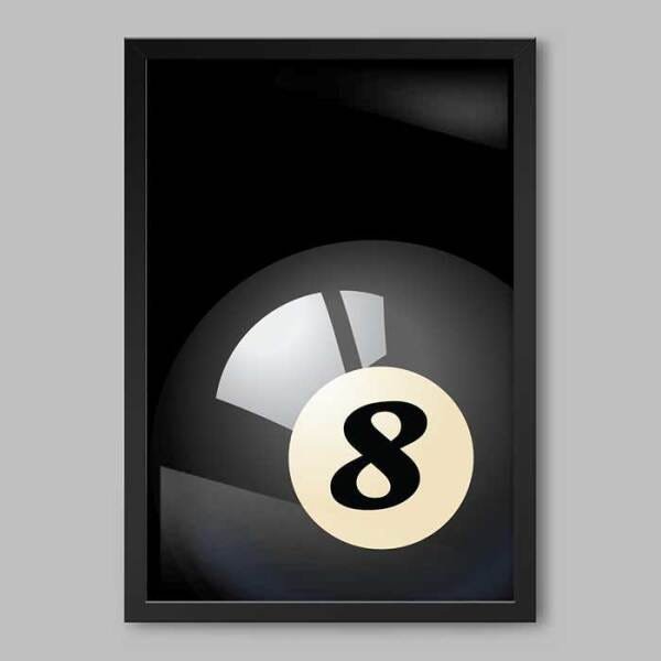 Quadro Bola 8 Sinuca - 45x30cm - Moldura Caixa Preto - 1